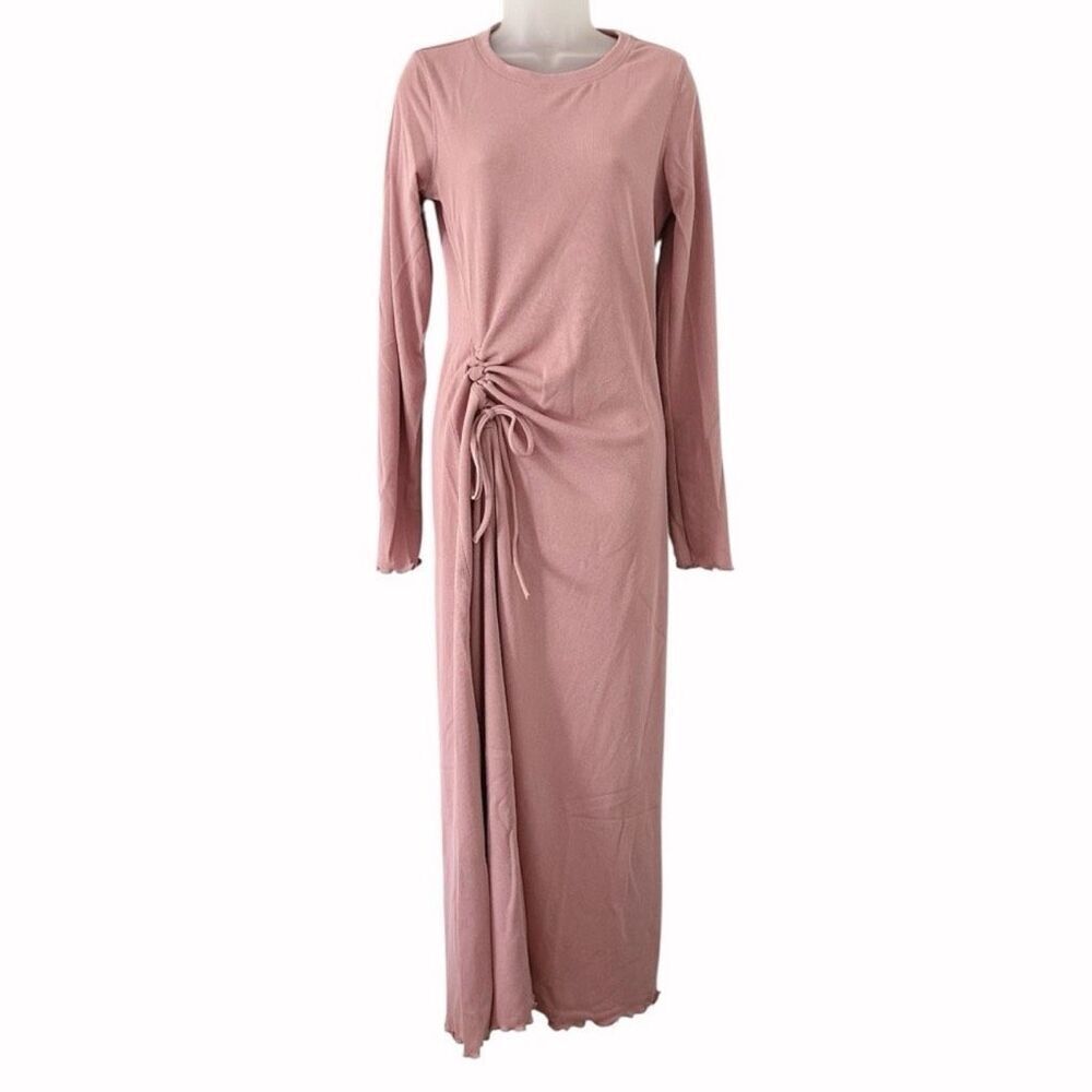 Halara Stunning Maxi Dress with Flare Hem Ribbed Lettuce Edge Long Sleeve S NWT - Picture 5 of 15